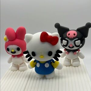 3D printed Hello Kitty Action Figure Trio - Red, Pink, Blue